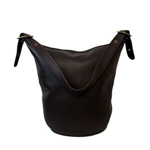 Vintage Coach Duffel Sac Bucket Bag Dark Brown Leather Brass 9085 Large Hobo